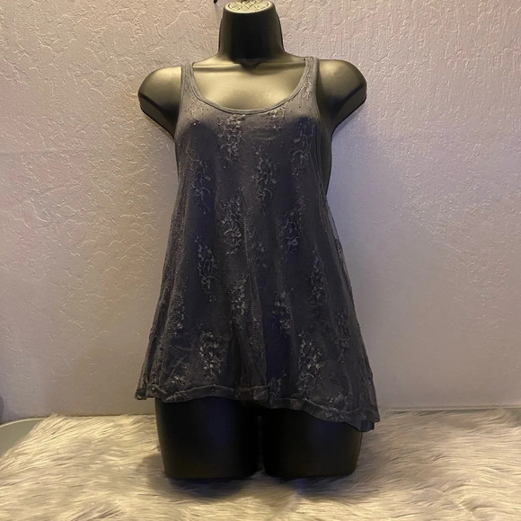 Active Basic Women's Gray Lace Racerback Tank Top Small Flowy Boho Chic - Picture 12 of 15